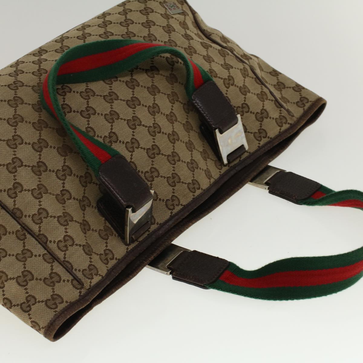 GUCCI GG Canvas Web Sherry Line Tote Bag Beige Red Green 145758 yt984