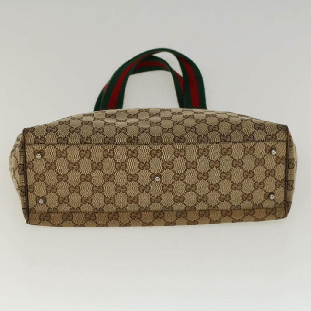GUCCI GG Canvas Web Sherry Line Tote Bag Beige Red Green 145758 yt984