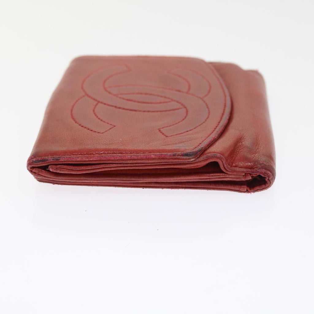 CHANEL Wallet Lamb Skin Red CC yt987