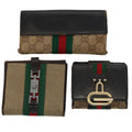 GUCCI GG Canvas Jackie Web Sherry Line Wallet 3Set Beige Red Green yt988